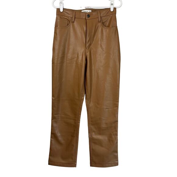 Abercrombie & Fitch The 90s Straight Ultra High Rise Faux Leather Pants Brown 6S - Picture 2 of 10